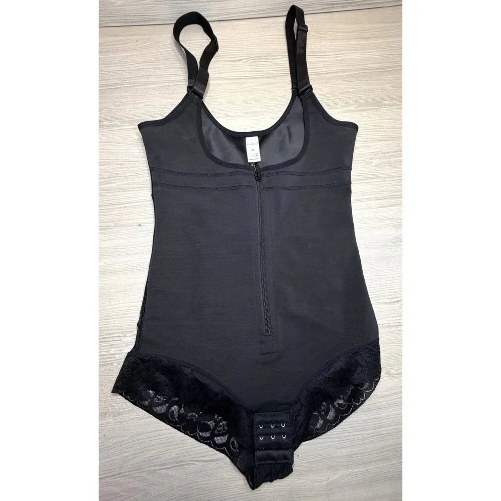 Bodysuit Shapewear Open Bust Black Adjustable Straps Size Medium Lace